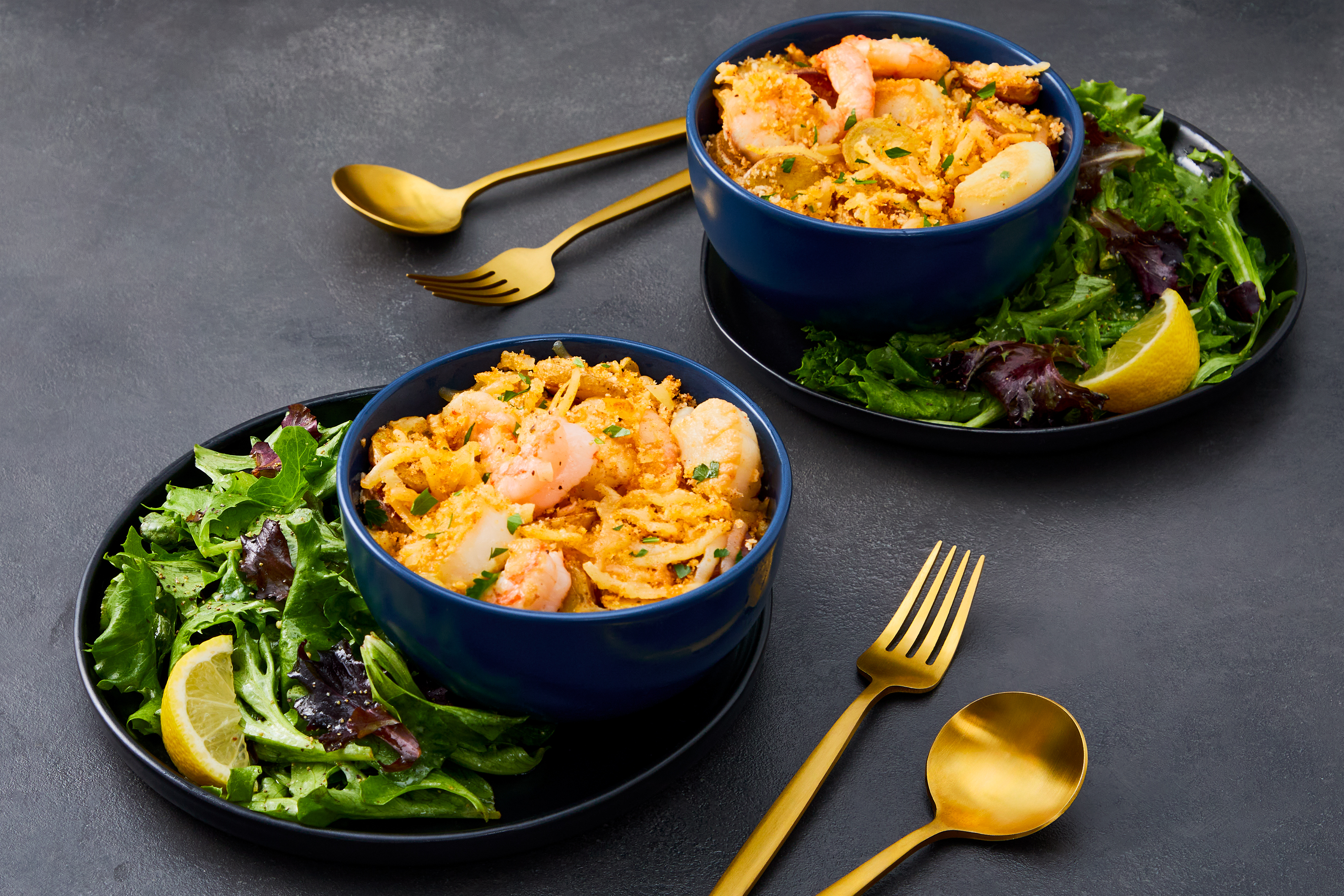 Baked Old Bay Scallop & Shrimp Gratins
