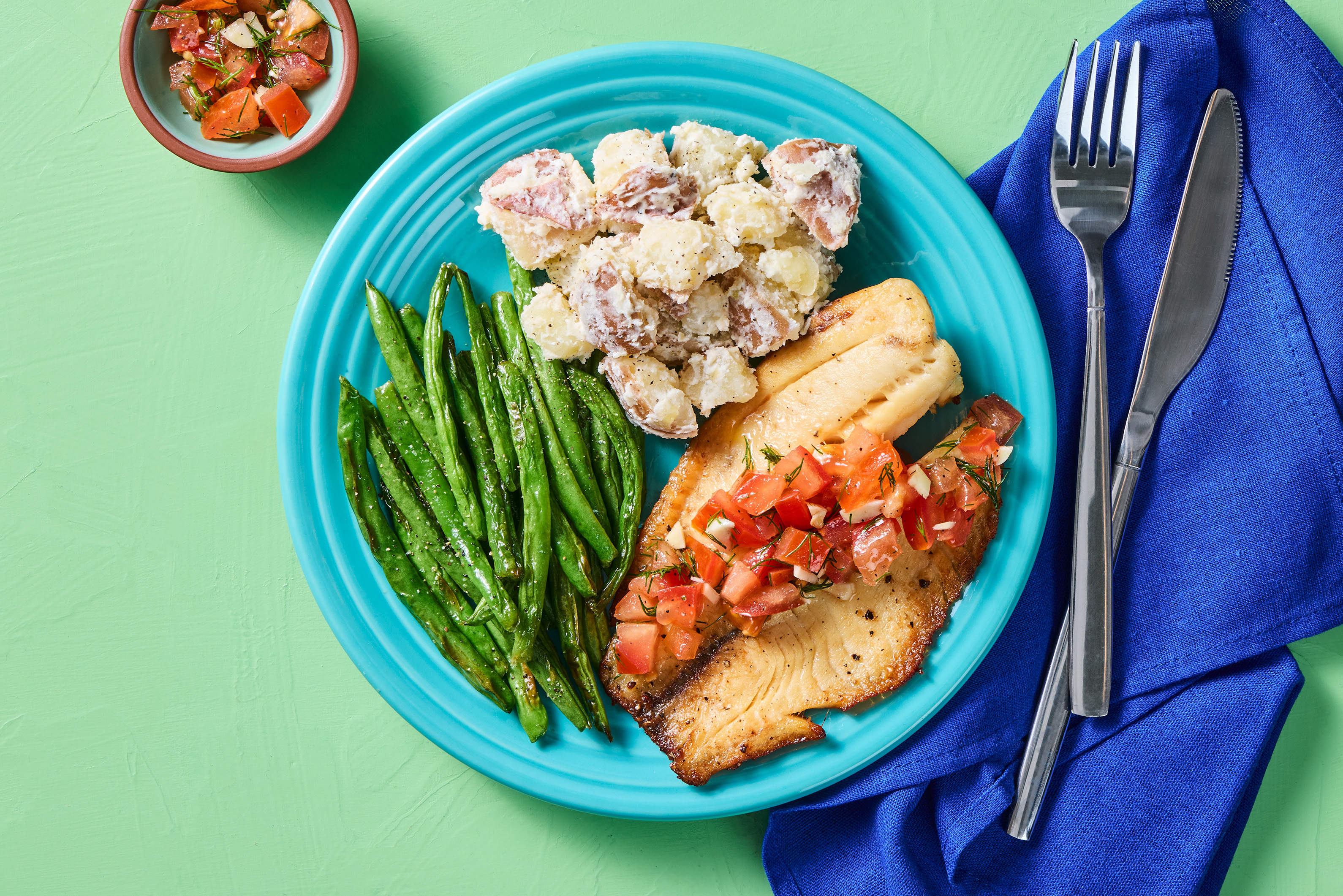 Baked Tilapia & Fresh Tomato-Dill Relish
