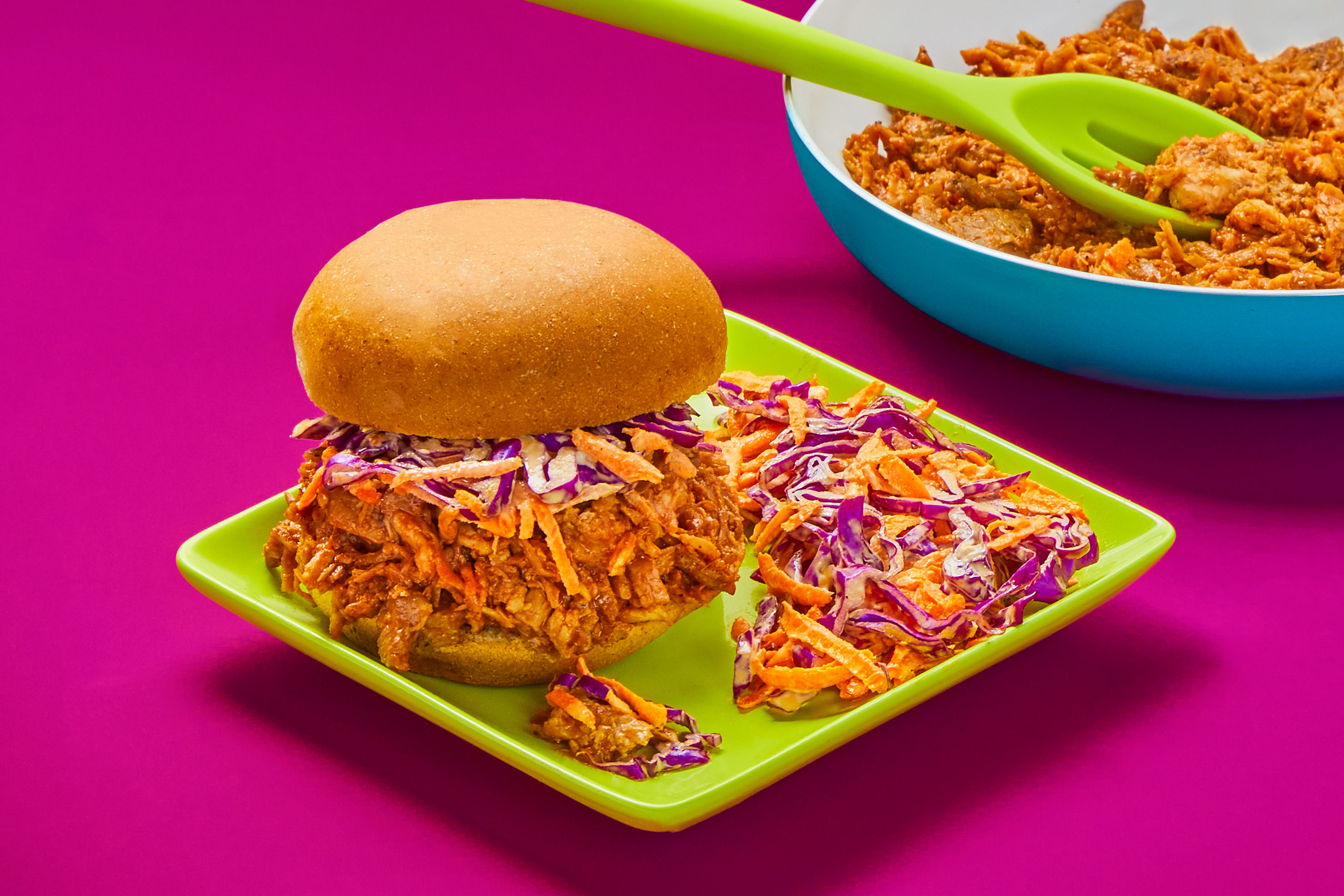 BBQ Pulled Pork Sandwiches with Red Cabbage Slaw