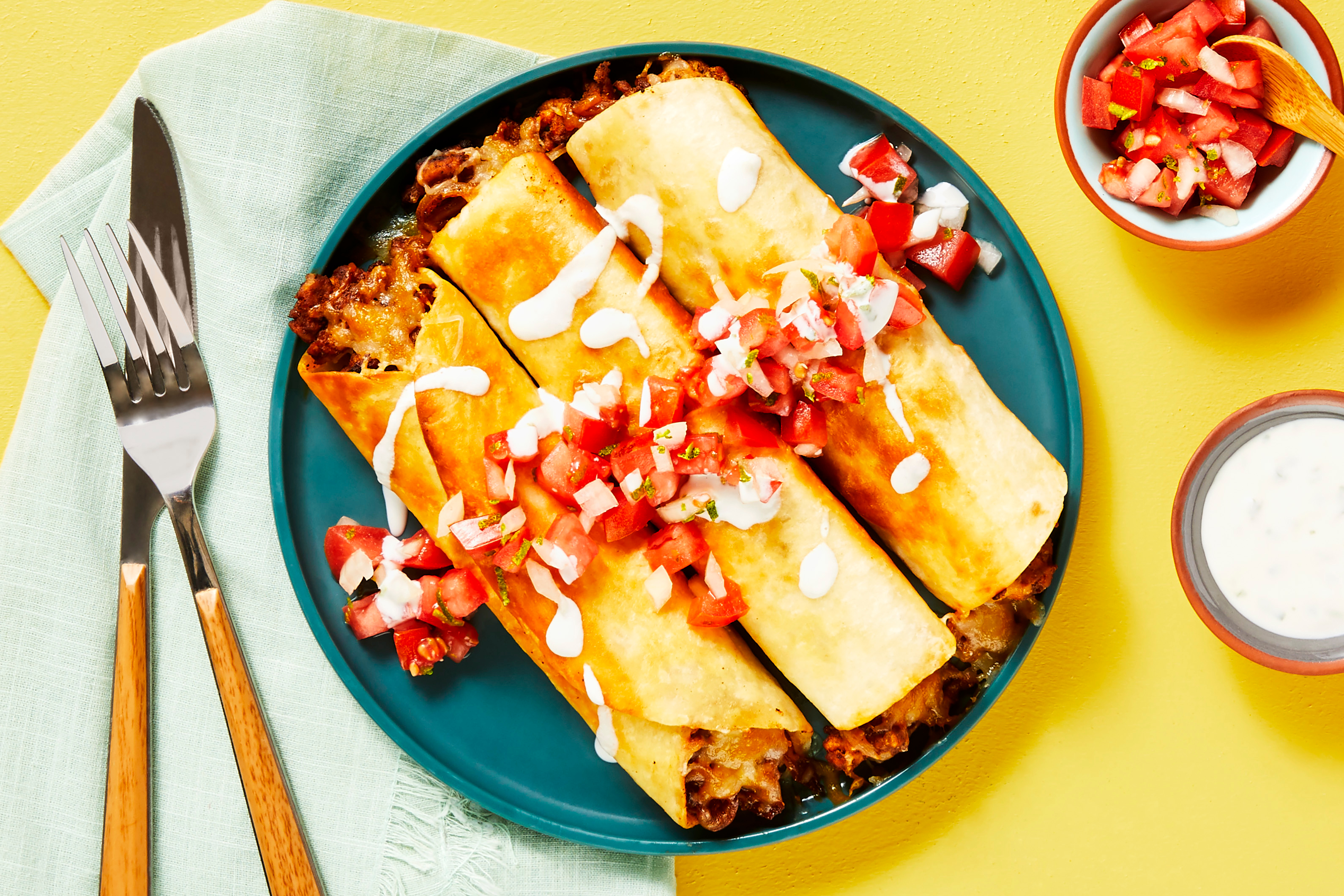 Beef Flautas Supreme: Pico de Gallo & Lime Crema
