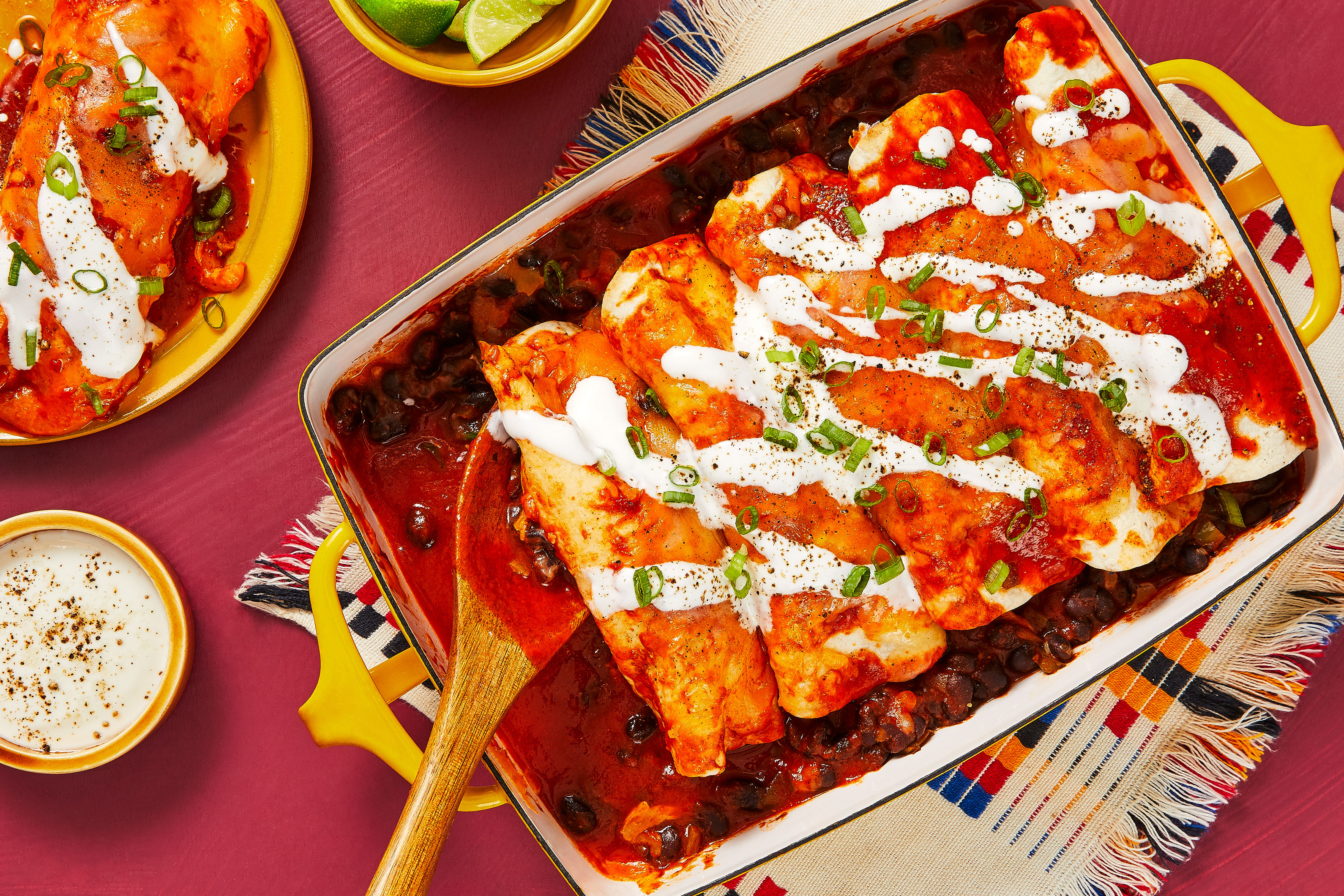 Black Bean Enchiladas Rojas with Lime Crema