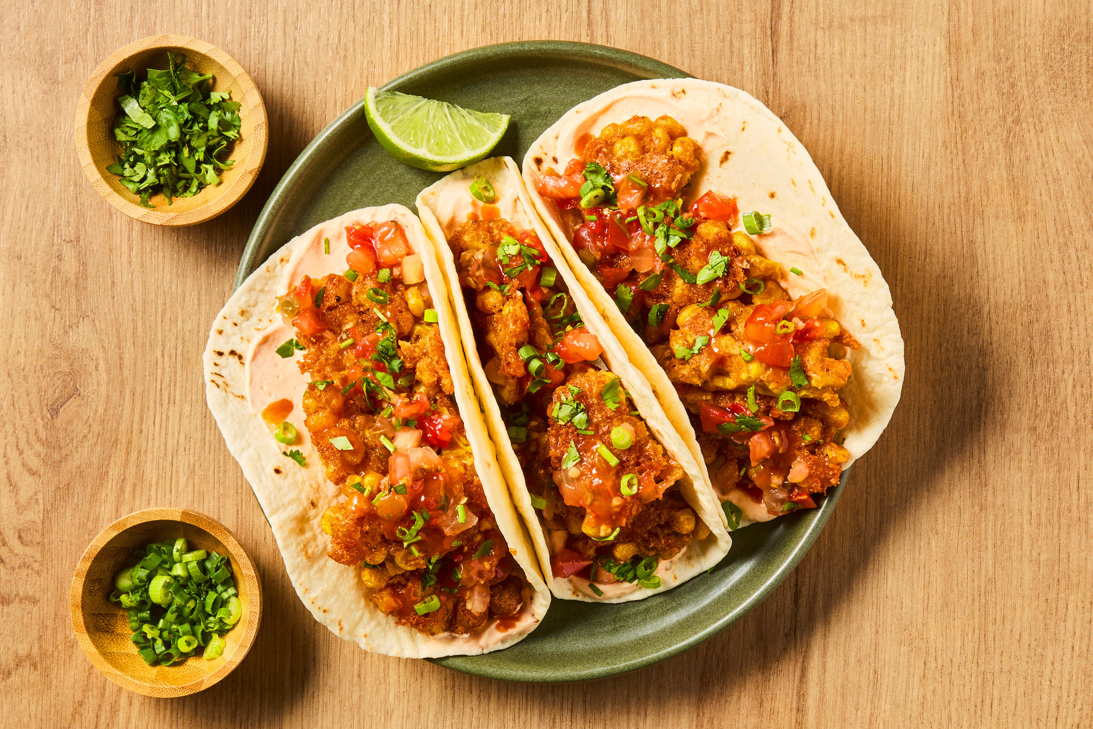 Cheesy Corn Fritter & Chicken Tacos
