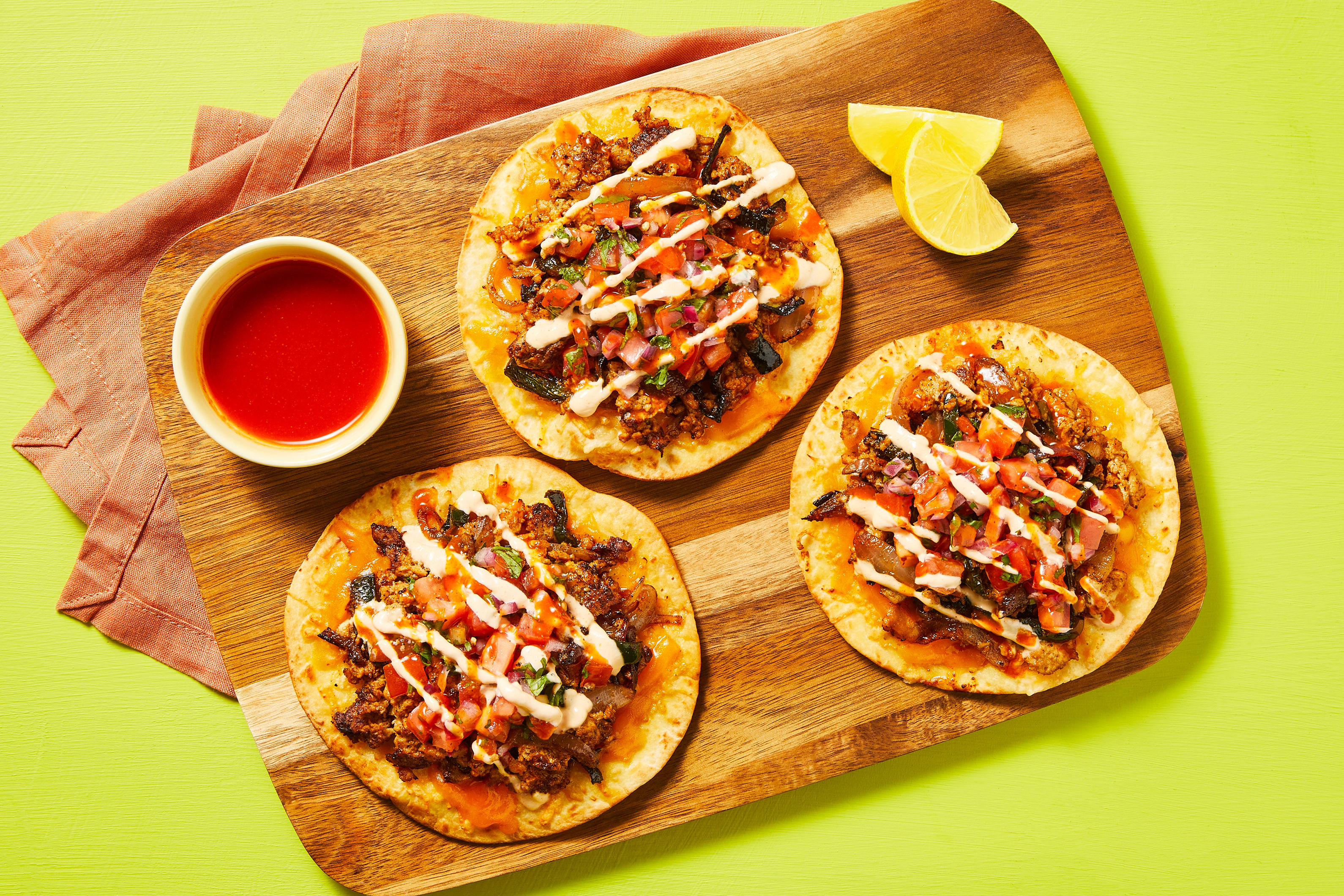 Cheesy Turkey & Poblano Tostadas: Pico de Gallo & Smoky Crema